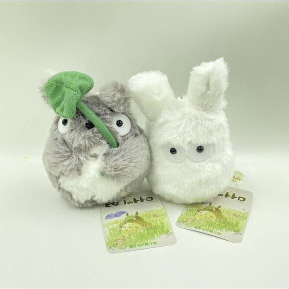 White and Grey Totoro Set 12CM Vibrating Pull Shake Plush Doll Figure Toys - Picture 1 of 5